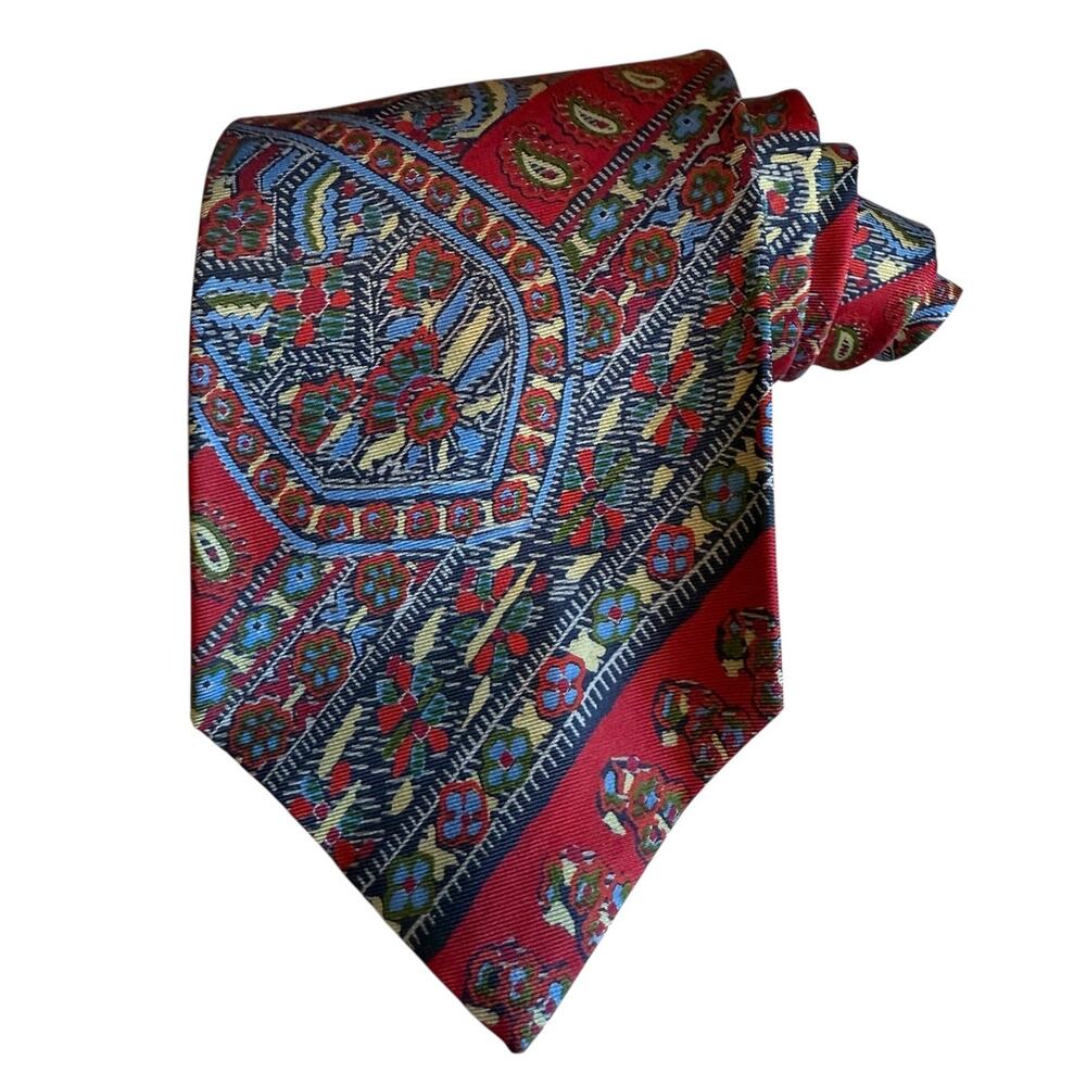 Vintage Liberty of London Neiman Marcus Wide Silk Print Tie Red